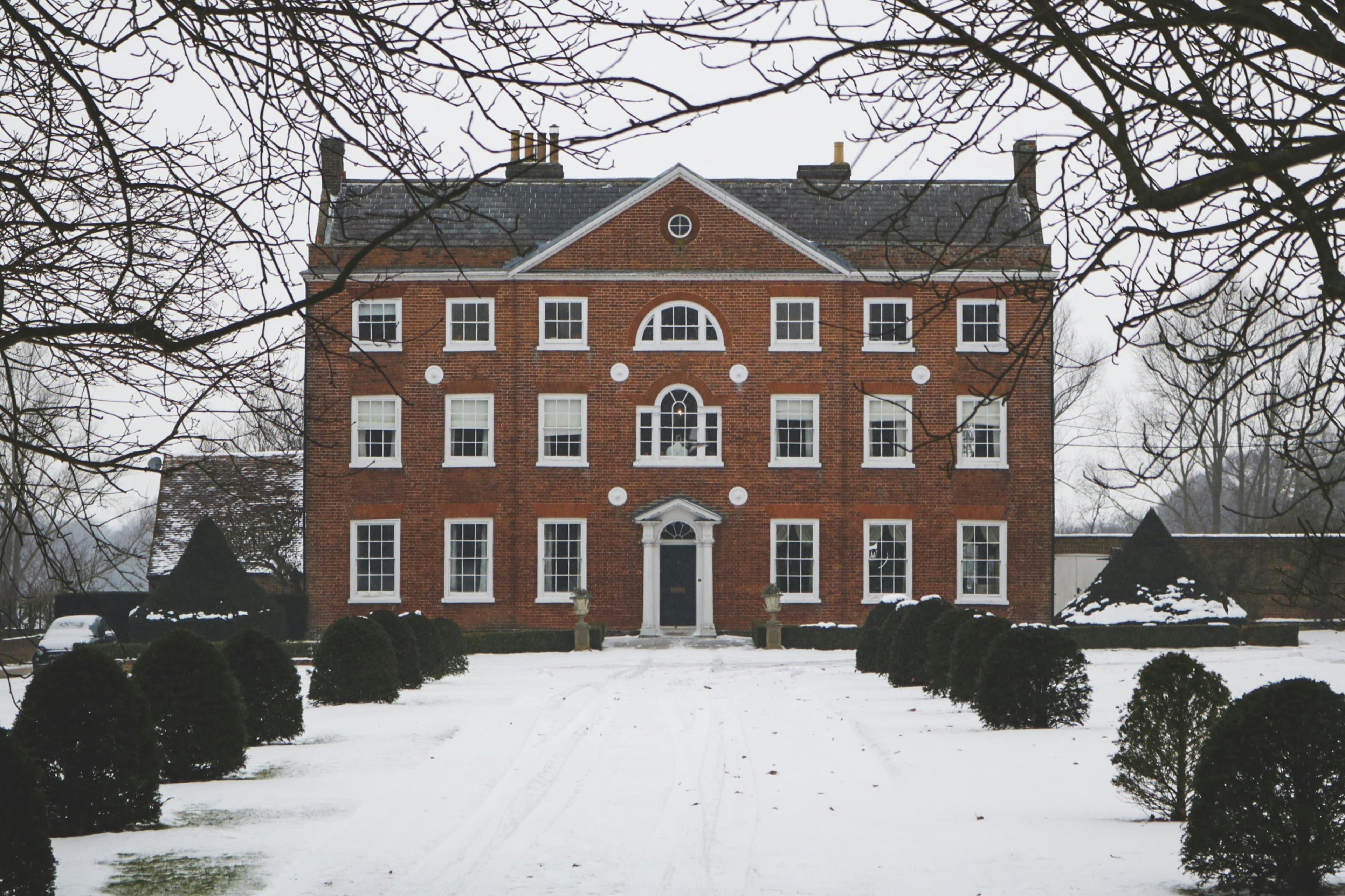 Georgian estate exterior in autumn light